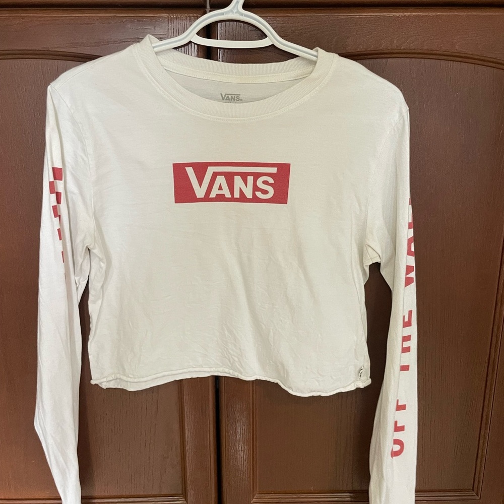 Vans White and Red Long Sleeve Crop Top